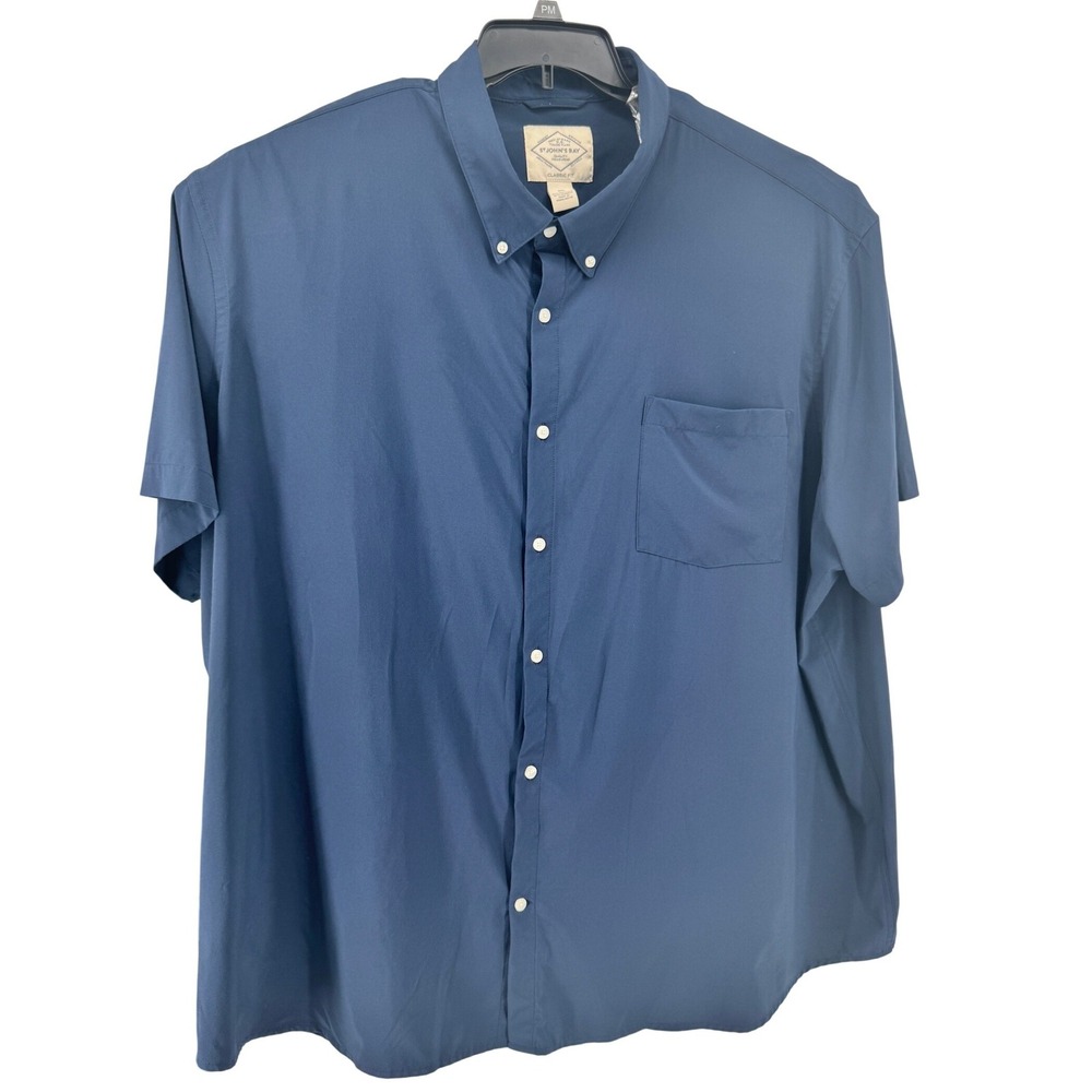 St. John's Bay Shirt Mens 4XL Blue Short Sleeve Stretch Classic Fit